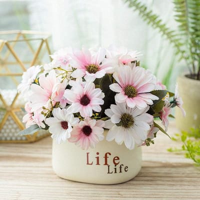 Kunstbloem met pot - Nep bloem - Huis decoratie - Levensecht ontwerp - 15cm hoogte - Lichtroze