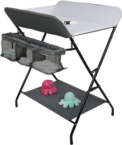 Luiertafel - Verzorgingstafel Baby - Babyverzorging Thuis - Opvouwbaar met Wielen - 79 x 55.5 x 96 cm - Grijs/Wit