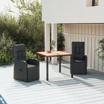 vidaXL - 3-delige - Tuinset - poly - rattan - en - massief - acaciahout - zwart