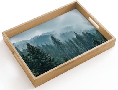 Dienblad hout 40x30 cm - Schootdienblad - Naaldwoud - Bergen - Mist - Borrelplank rechthoek - Plateau dienbladen