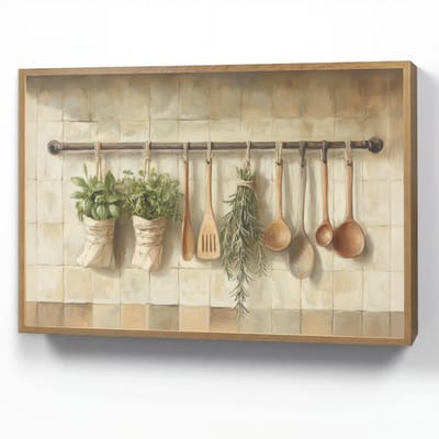 Wandlamp 90x60 cm - Oplaadbaar - Hout - Keukengerei - Stilleven - Tegels - Wandlampen binnen woonkamer - Slaapkamer lamp - Decoratieve nachtlamp - Vloerlamp draadloos