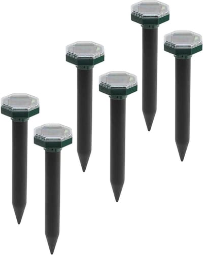 Op zonne-energie ultrasone mollenverjager - 6 stuks - waterdicht - IP65 - woelmuizen afweer - tuin mollenbestrijding.