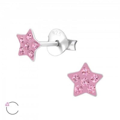 Aramat Jewels | Oorbellen | 925 Sterling Zilveren Sterretjes Oorknopjes met Roze Kristal 5mm | | | |5mm | Zilver | Kinderen, Volwassenen | Verkleurd niet