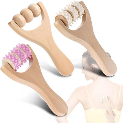 Houten Massageroller Set - Spierroller Stok - Lichaamsontspanning - Handmatig Houttherapie - 3 Stuks - Natuurlijk Hout
