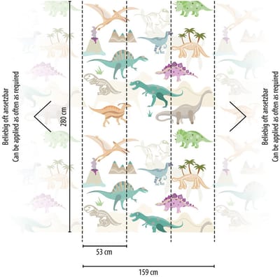 DINOSAURUS FOTOBEHANG | Kinderkamer - Crème Beige Groen Lila - Livingwalls The Wall II