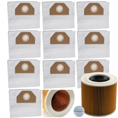 Rosfix Stofzuigerzak Vervanging Set - 10 Zakken met Versterkt Filter - 2-Laags Papier - Geschikt voor Kärcher
