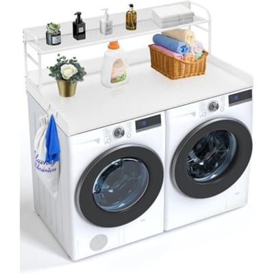 VEVOR Wasmachine en droger aanrechtblad met 2-laags plank (1370 x 700 x 419 mm) Trommelrek met antislip pads, waterbestendig wasrek, wit