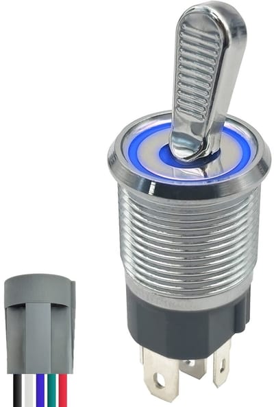 ProRide Metalen Tuimelschakelaar 12-24V OFF-ON met Aansluitkabel - Inbouw - 16mm - LED indicatie Blauw
