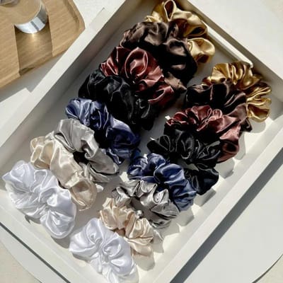 16 pièces Chouchous élastiques de couleur unie, Chouchous en satin doux, Accessoires pour cheveux décontractés polyvalents pour femmes 16PCS black