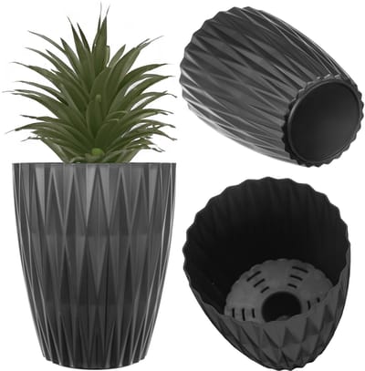 KADAX bloempot Ø 12,5 x H 15,5 cm, moderne kunststof bloempot, plantenbak voor kamerplanten, bloempot met geometrische structuur, kruidenpot voor binnen (zwart)