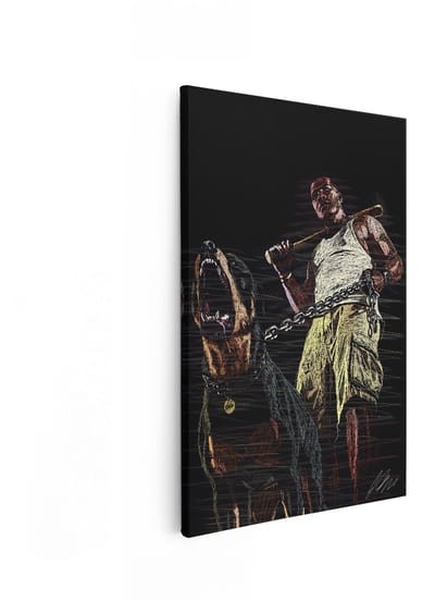 Artaza Canvas Schilderij Rottweiler - 20x30 cm - Wanddecoratie Man Met Honkbalknuppel - Muurdecoratie Abstract - Kamer Accessoires Portret