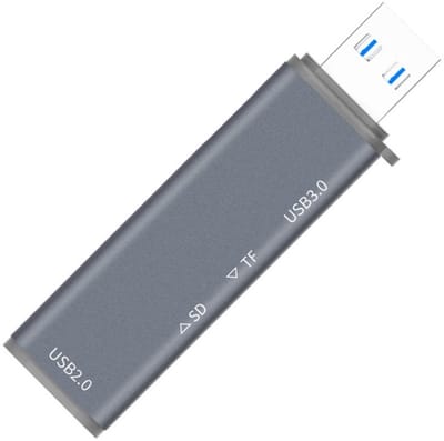 USB 3.0 naar 2x USB + SD + Micro-SD (tf) - kaartlezer adapter kabel hub splitter - geheugenkaart lezer - voor o.a. laptop en Macbook - grijs