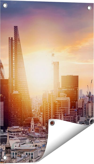 Gards Tuinposter Londen Stad bij Zonsopgang - 40x60 cm - Tuindoek - Tuindecoratie - Wanddecoratie buiten - Tuinschilderij