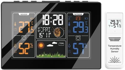 Digitale Wekker - Wandklok Weerstation - Binnen Buiten Meten - WiFi Weersvoorspelling - Temperatuur Vochtigheid - One Color