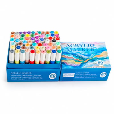 Acrylmarker set - 60 kleuren in doos - tekenen en doodlen voor kinderen - geschenkverpakking