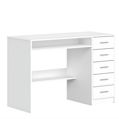 Bureau – Voor Thuis & Kantoor – Computertafel met 5 Lades, Minimalistisch Modern Design – Wit