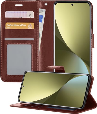 Hoesje - Met Pasjeshouder - Geschikt voor Xiaomi 12 - Luxe Bookcase Portemonee - Flip Case - Kunstleer Book Case - Flipcase - Book Cover - Walletcase - Portemonneehoes - Telefoonhoesjes - Bruin
