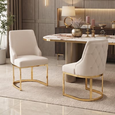Eetkamerstoelen, moderne stijl, vergulde stoelpoten, fluwelen bekleding, Eetkamerstoel, Gestoffeerde Zitting - beige + goud