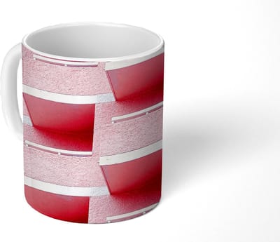 Mok - Koffiemok - Roze - Balkon - Zomer - Architectuur - Mokken - 350 ML - Beker - Koffiemokken - Theemok