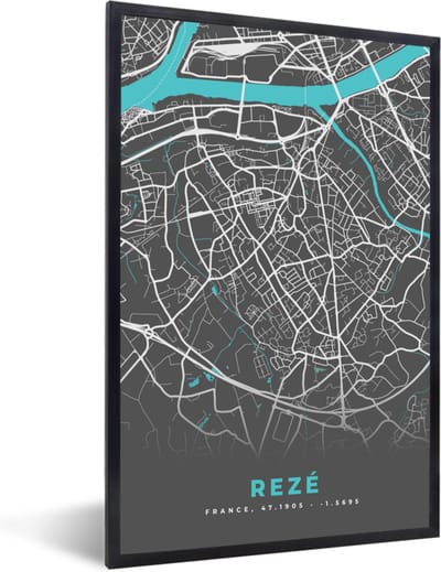 Fotolijst incl. Poster - Rezé - Frankrijk - Stadskaart - Kaart - Plattegrond - 40x60 cm - Posterlijst