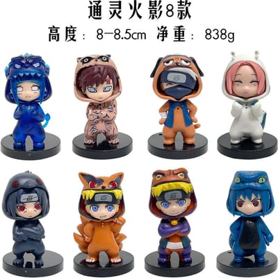 Vêtements tendance Figurine d'action NARUTO 8 pièces/set Kyuubi Naruto Shuukaku Gaara Sakura Sasuke Utachi Kakashi Hinata Modèle Version Q gray