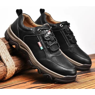 Baskets en cuir de haute qualité pour hommes, chaussures décontractées, mocassins respirants, style rétro, chaussures de sport, de marche, de randonnée en plein air 41 black