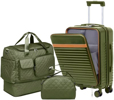 Bagagekoffer – Voor reizen en dagelijks gebruik – Uitbreidbaar met multifunctionele tas en kleine crossbodytas – Donkerblauw, duurzaam materiaal (ca. 51 cm)