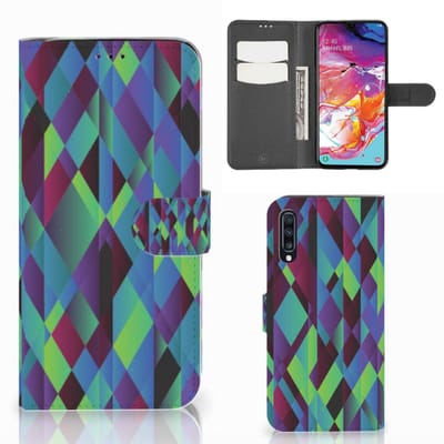Samsung Galaxy A70 Book Case Abstract Green Blue