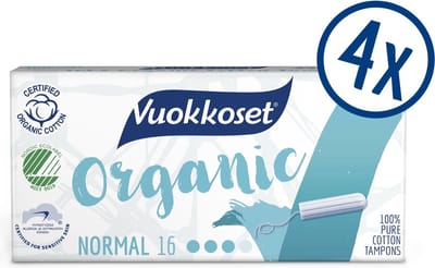 Vuokkoset Normaal Tampons - Organisch Katoen - 64 Stuks - Biologisch - Gevoelige Huid - Nordic Swan Eco Label