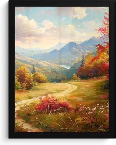 Poster in lijst - Fotolijst 30x40 cm - Posters - Landschap - Illustratie - Natuur - Posterlijst zwart - Decoratie - Wanddecoratie woonkamer - Muurdecoratie slaapkamer