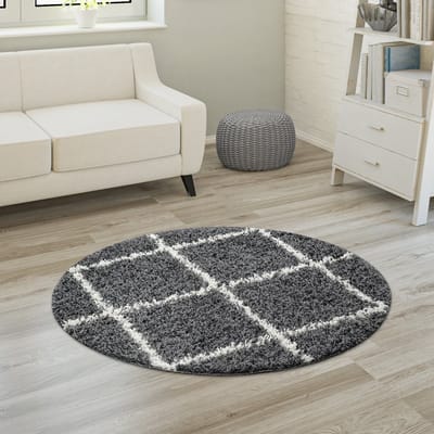 Paco Home Hoogpolig tapijt, zachte shaggy voor de woonkamer in Scandinavische stijl met ruitmotief 200 cm Rund
