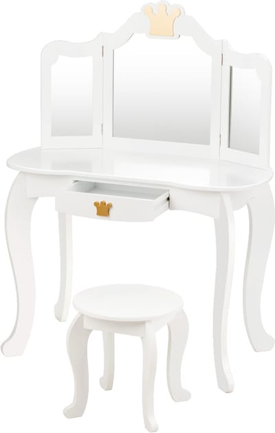 COSTWAY Kaptafel voor kinderen, met kruk en afneembare spiegel, houten kaptafel voor meisjes, kindertafel met lade, spiegeltafel, 80 x 42 x 105 cm (wit)