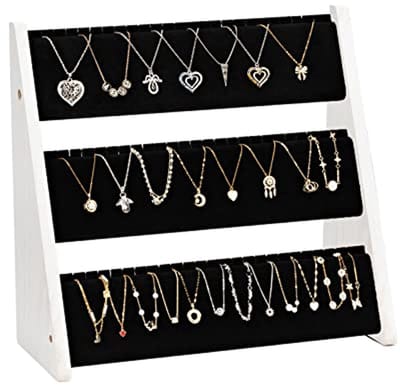 Drie-laagse kettinghouder voor sieraden, juwelenshowstandaard met fluweel, houten display voor 72 kettingen en armbanden