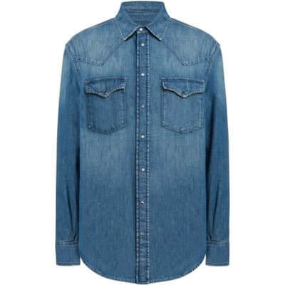 casual shirts man Dondup - regelmatig overhemd in vaste blauwe denim - blauw