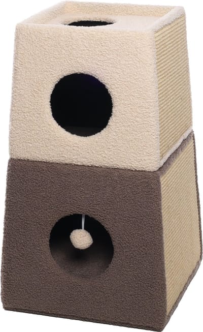 Krabton – Flamingo Doddo Beige & Taupe – 40 x 40 x 71 cm – 2 verdiepingen – sisal krabmat – pluche – uitneembaar kussen