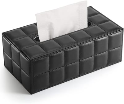 TOVBMUP Tissue Box - Lederen tissue box houder - Rechthoekige servethouder - Voor thuis, kantoor en autodecoratie - Zwart