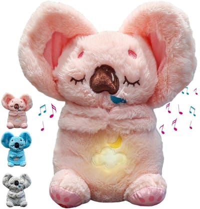 Breathing Koala Knuffel Kalmerend met Realistische Ademhaling - Ademhaling knuffel koala Met Rustgevende Muziek & Licht - Zacht Pluche Design voor Stress & Slaap | Geschikt voor Baby’s en Volwassenen – Roze