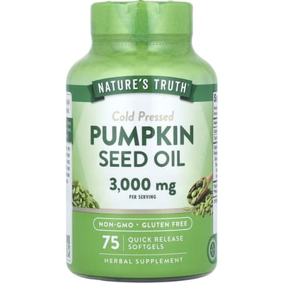 Nature's Truth, pompoenpittenolie, koudgeperst, 3.000 mg, 75 softgels met directe afgifte, (1.000 mg per softgel)