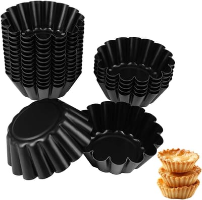 KZQ 20 Stuks Mini Zwart Koolstofstaal Anti-Aanbaklaag Ei Taartvorm, Koolstofstaal Mini-Taartvorm Muffinvorm Taartjes, Anti-Aanbaklaag Metaal Kleine Tarteletjes, voor Pudding, Taart