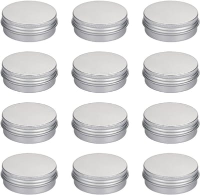 Set van 12 Aluminium Blikken, Ronde Cosmetische Potjes met Schroefdeksel, 30ml Capaciteit voor Reizen en DIY Cosmetica, Perfect voor Crèmes en Olieën