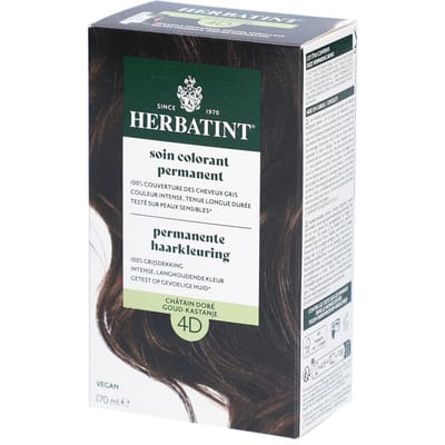 Herbatint Haarverf - Permanente Vegan Haarkleuring - Natuurlijke haarkleuring - 100% grijsdekking - Zonder gebruik van ammoniak - 4D Goud Kastanje – 170 ml