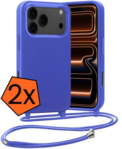 Hoesje Geschikt voor iPhone 17 Pro / 18 Pro Hoes Met Telefoonketting - Backcover Geschikt voor iPhone 17 Pro / 18 Pro Case Met Koord - Felblauw - 2 PACK