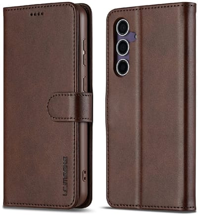 LC.IMEEKE Hoesje - Geschikt voor Samsung Galaxy S25 FE Hoesje - LC.IMEEKE Luxe Book Case - Donkerbruin