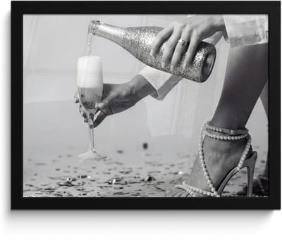 Poster in lijst - Fotolijst 40x30 cm - Posters - Feestelijk - Champagne - Discobal - Posterlijst zwart - Decoratie - Wanddecoratie woonkamer - Muurdecoratie slaapkamer