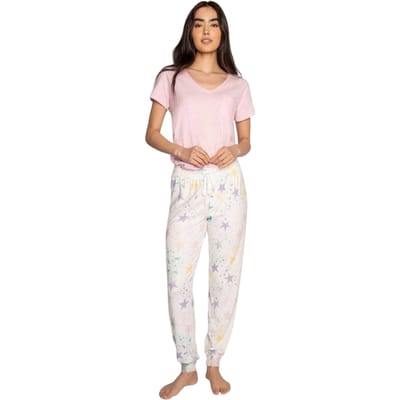 PJ Salvage Loungebroek met sterrenprint voor dames (Gebroken wit)