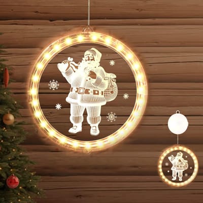 Decoratieve kerstverlichting, 3D-hangende lichtketting, kerstverlichting, hangend raam, led-zuignap, lichtketting, Kerstmis, werkt op batterijen, voor binnen en buiten, kerstfeest, kerstman raamdecoratie