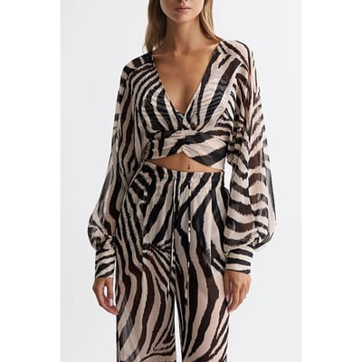 Reiss Farley Printed Blouse — Black/white Size: 4 | Blouses Outlet | Dames | Zwart