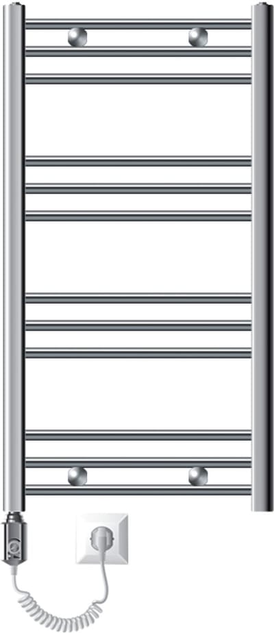 Elektrische badkamerradiator met verwarmingselement 300W 500x800 mm Chroom rechte zijaansluiting & thermostaat Digitaal display LuxeBath