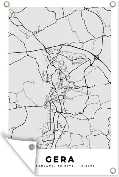 Muurdecoratie Kaart - Gera - Duitsland - Stadskaart - Plattegrond - 120x180 cm - Tuinposter - Tuindoek
