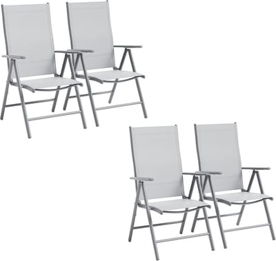 Tuinstoelen Set van 4 - Opvouwbaar & Verstelbaar in 8 Standen - Balkonstoelen / Terrasstoelen - Metaal & Ademend Mesh - Grijs